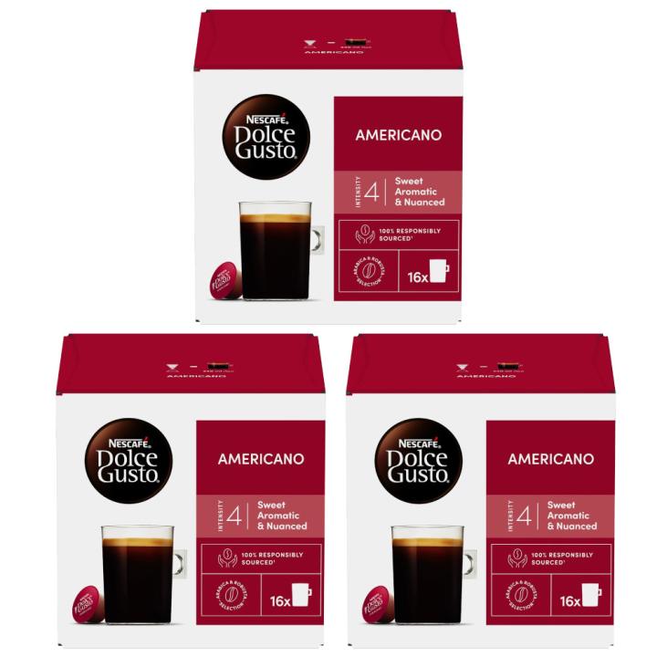 Carton of Nescafe Dolce Gusto Americano coffee capsules, 3 packs - imported