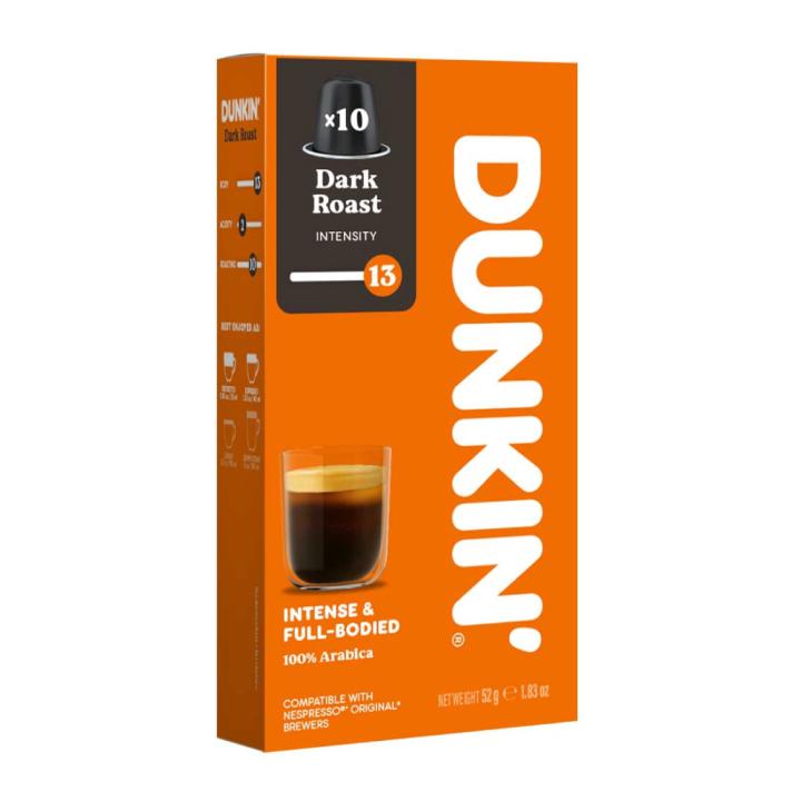 Dunkin Dark Roast Coffee Capsules 10 Capsules - Compatible with Nespresso Machines