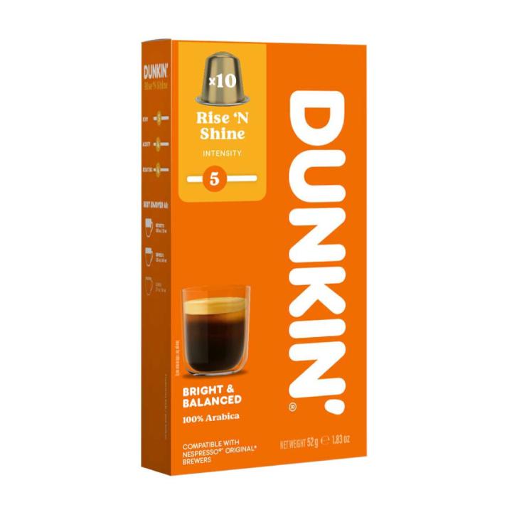 Dunkin Rise and Shine coffee capsules, 10 capsules - compatible with Nespresso machines