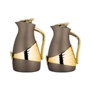 طقم ترمس مياس للقهوة وشاي قطعتين من السيف / تصميم أنيق يناسب جميع الأذواق / مصنوع للحفاظ على حرارة المشروبات لساعات طويلة - 0.7/1.0 لتر - بني/ذهبي