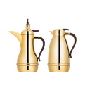 طقم ترمس زهوة للقهوة والشاي قطعتين من السيف سعة 1.0/0.7 لتر/ تصميم أنيق يناسب جميع الأذواق / مصنوع للحفاظ على حرارة - ذهبي يد خشب