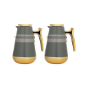 طقم نيرمس للقهوة وشاي قطعتين من السيف / تصميم بجلد أنيق يناسب جميع الأذواق / مصنوع للحفاظ على حرارة المشروبات لساعات طويلة / مثالي للاستخدام اليومي في المنزل أو المكتب / متعدد الالوان - رمادي داكن بحزام رمادي