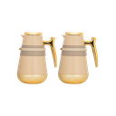 طقم نيرمس للقهوة وشاي قطعتين من السيف / تصميم بجلد أنيق يناسب جميع الأذواق / مصنوع للحفاظ على حرارة المشروبات لساعات طويلة / مثالي للاستخدام اليومي في المنزل أو المكتب / متعدد الالوان - بيج بحزام رمادي مذهب