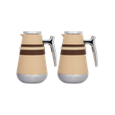 طقم نيرمس للقهوة وشاي قطعتين من السيف / تصميم بجلد أنيق يناسب جميع الأذواق / مصنوع للحفاظ على حرارة المشروبات لساعات طويلة / مثالي للاستخدام اليومي في المنزل أو المكتب / متعدد الالوان - بيج بحزام بني كروم