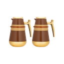 طقم نيرمس للقهوة وشاي قطعتين من السيف / تصميم بجلد أنيق يناسب جميع الأذواق / مصنوع للحفاظ على حرارة المشروبات لساعات طويلة / مثالي للاستخدام اليومي في المنزل أو المكتب / متعدد الالوان - بني بحزام بيج مذهب