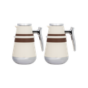 طقم نيرمس للقهوة وشاي قطعتين من السيف / تصميم بجلد أنيق يناسب جميع الأذواق / مصنوع للحفاظ على حرارة المشروبات لساعات طويلة / مثالي للاستخدام اليومي في المنزل أو المكتب / متعدد الالوان - ابيض بحزام بني كروم