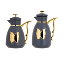 طقم تولين للقهوة وشاي قطعتين من السيف / تصميم أنيق يناسب جميع الأذواق / مصنوع للحفاظ على حرارة المشروبات لساعات طويلة / مثالي للاستخدام اليومي في المنزل أو المكتب / متعدد الالوان - رمادي غامق/ ذهبي