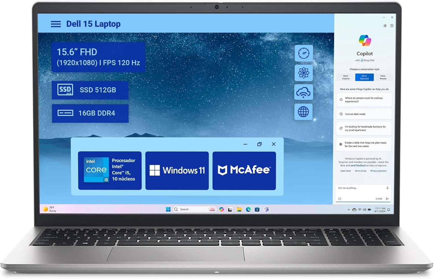 NBK DELL DC15250 I5–1334U 8GB 512GB 15.6 DOS