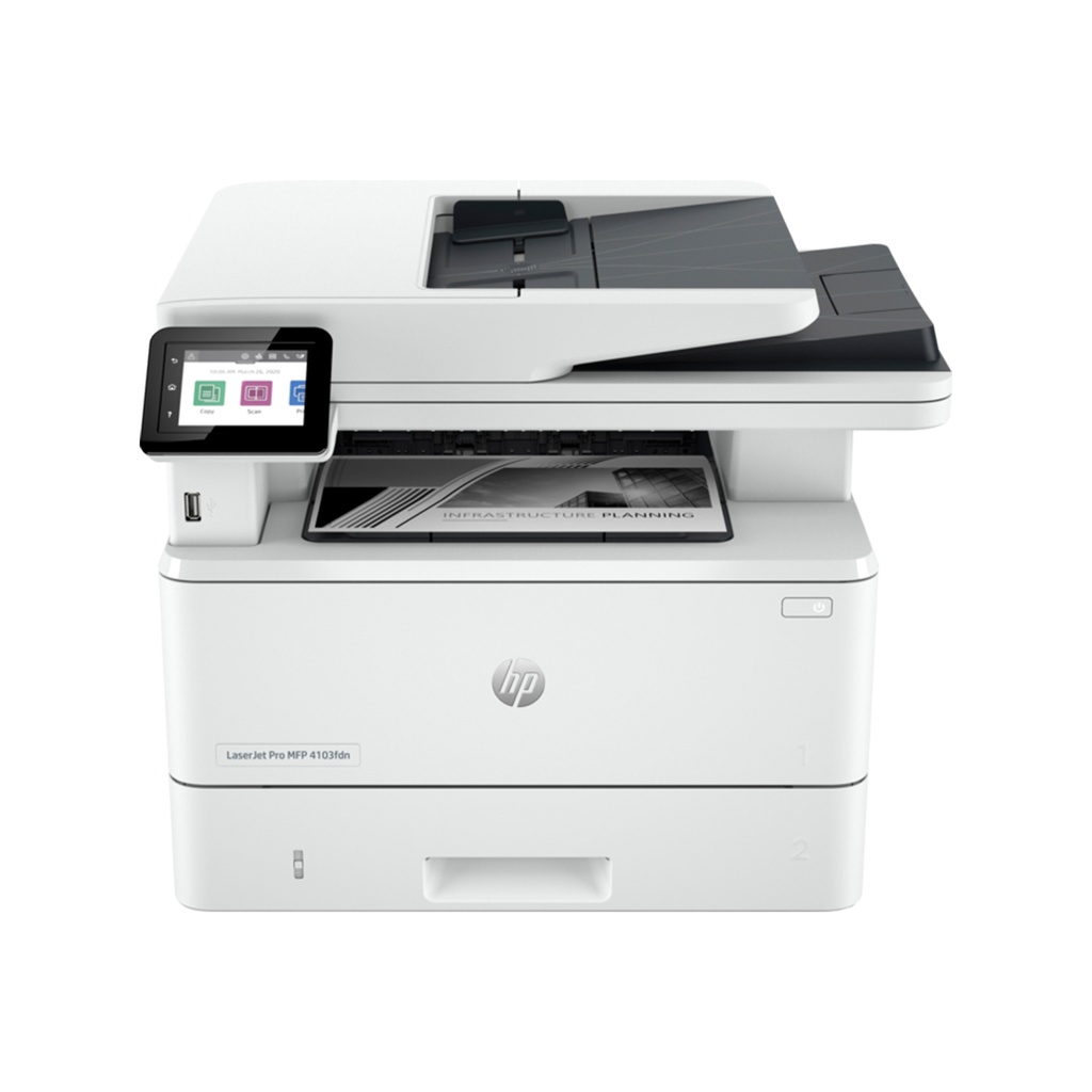 PRINTER HP LASERJET 4103FDN 2Z628A  -  سرعة الطباعة: تصل إلى 40 صفحة في الدقيقة  (A4),  طابعة اتش بي ليزر جيت برو   وطابعة لاسلكية متعددة الوظائف، سرعة طباعة أحادية 