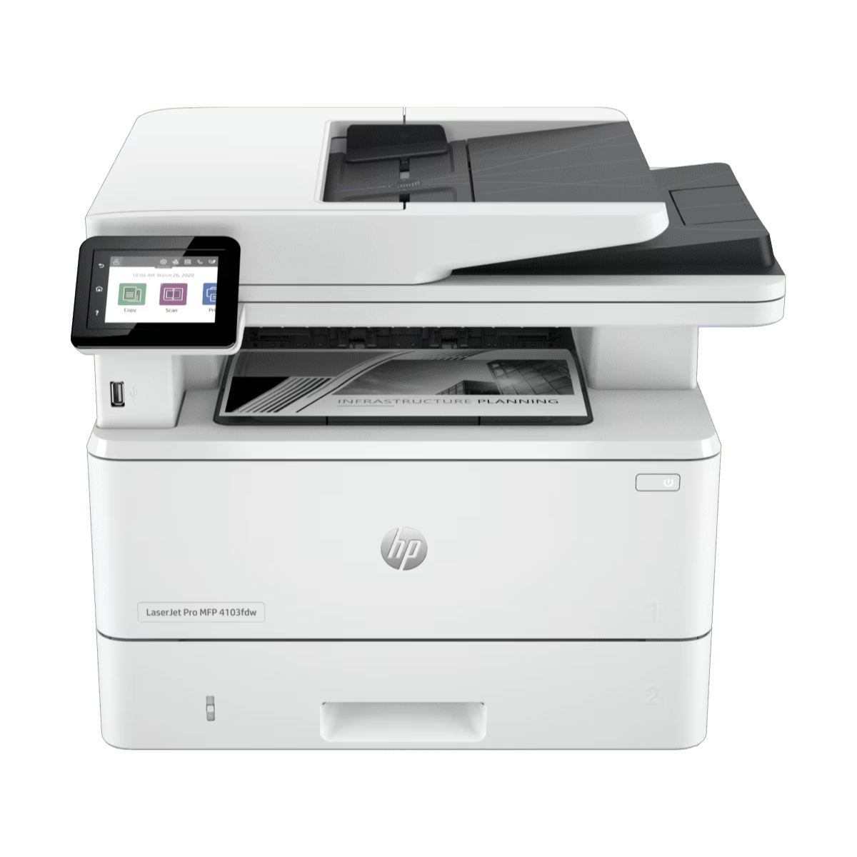 PRINTER HP LASERJET 4103FDW  2Z629A - طابعة اتش بي ليزر جيت برو لاسلكية باللون الأسود، المتكاملة 4 في 1، الطباعة والنسخ والمسح الضوئي والفاكس